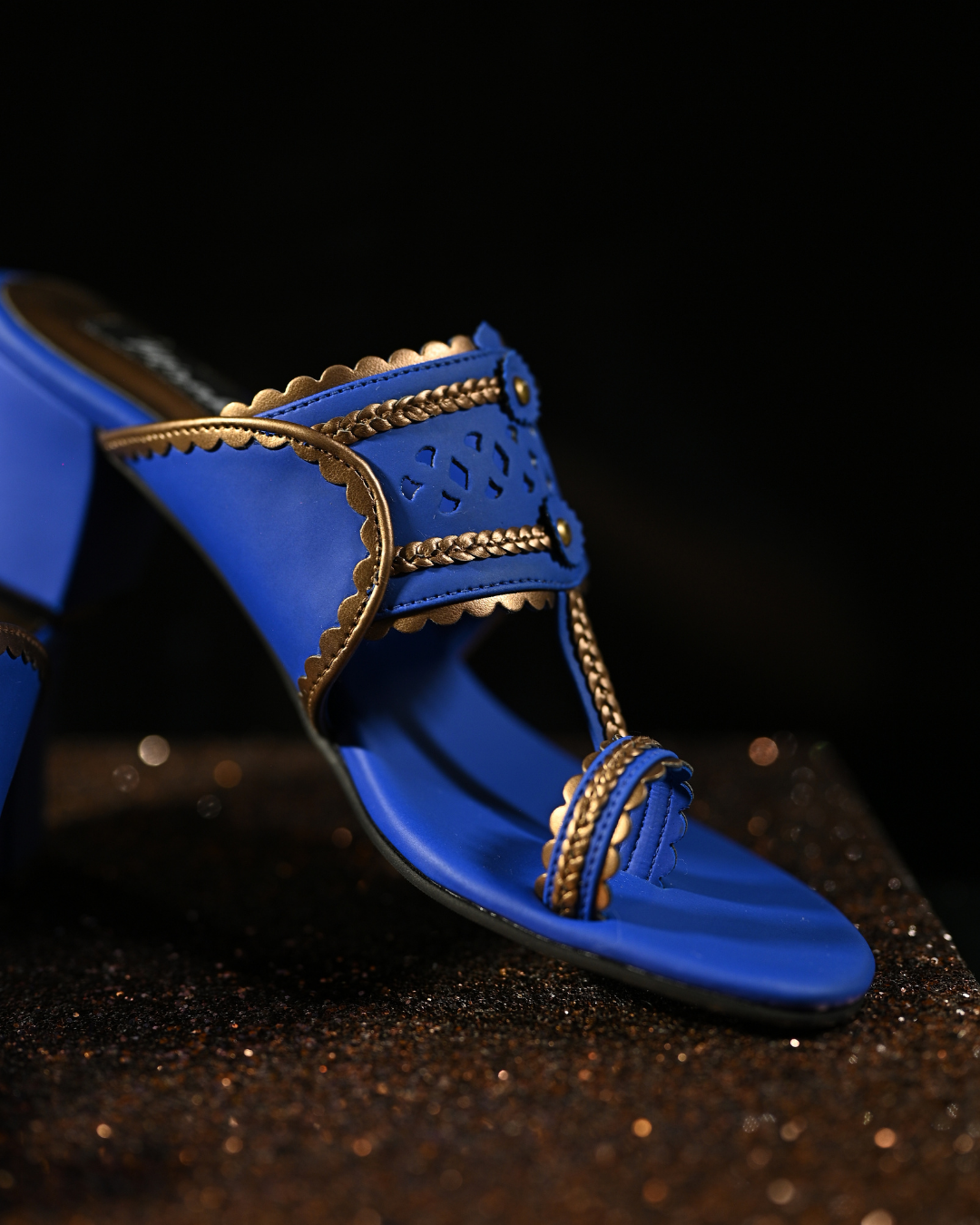 Matte Royal Blue Kolhapuri With Antique Gold Detailing