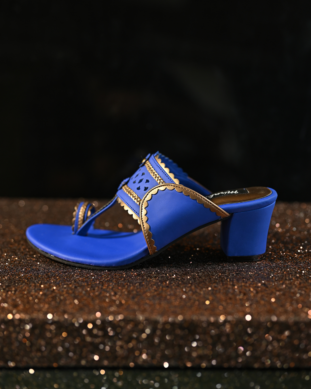 Matte Royal Blue Kolhapuri With Antique Gold Detailing