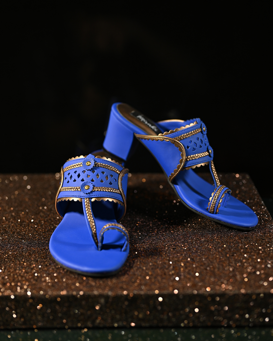 Matte Royal Blue Kolhapuri With Antique Gold Detailing