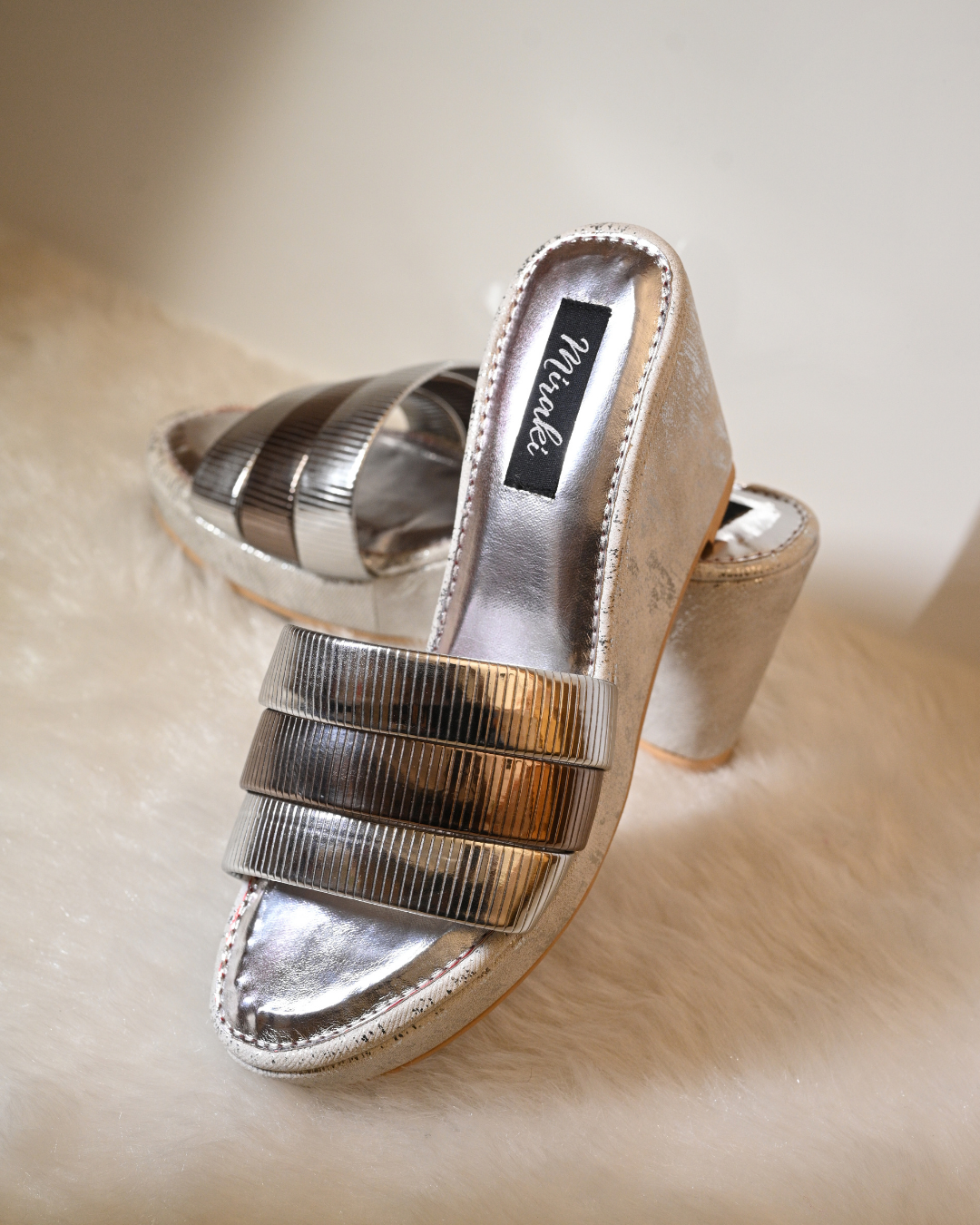 Slip On Metallic Silver Wedges