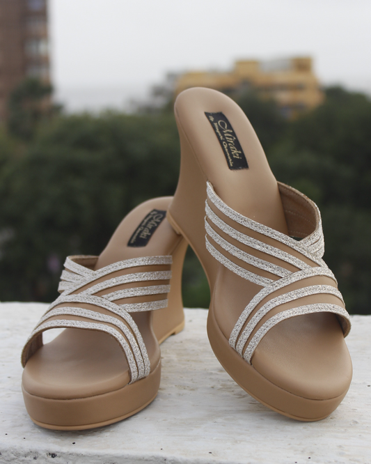White Shimmer & Nude Pattern Cut Wedges