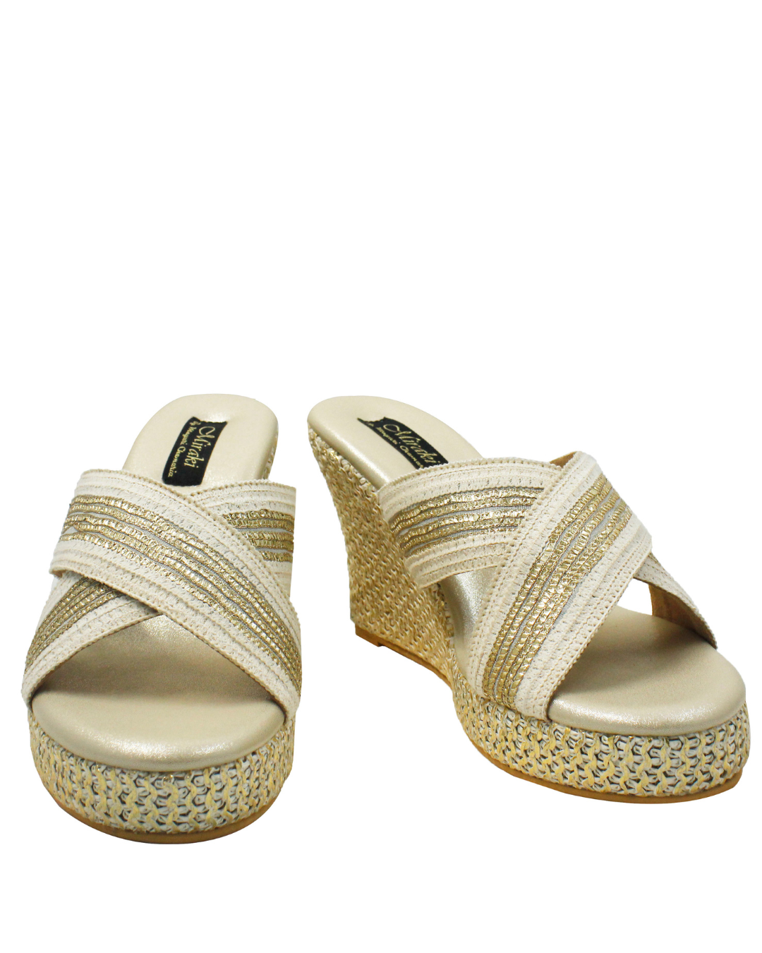 Off-White and Gold Gota Work Wedges