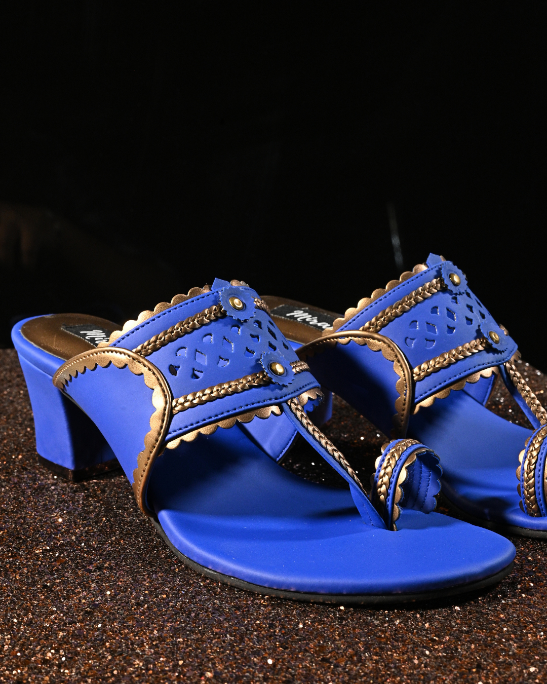 Matte Royal Blue Kolhapuri With Antique Gold Detailing