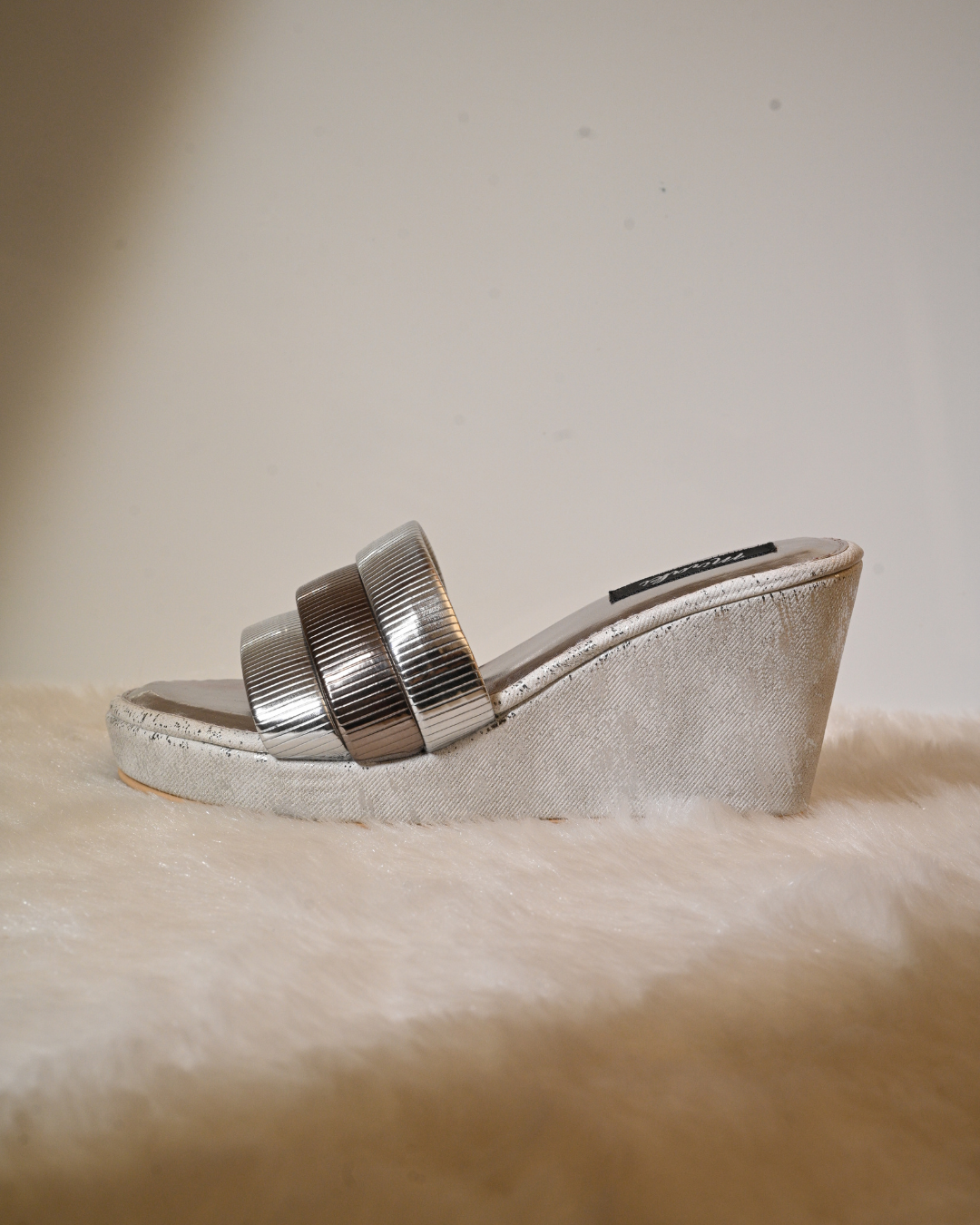 Slip On Metallic Silver Wedges