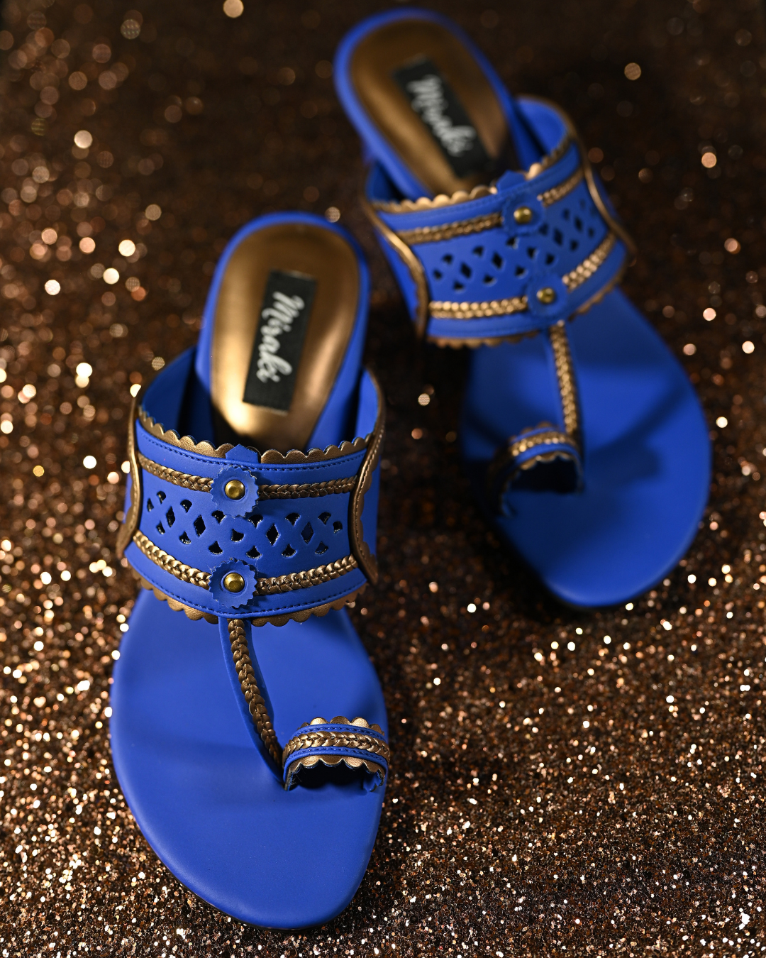 Matte Royal Blue Kolhapuri With Antique Gold Detailing