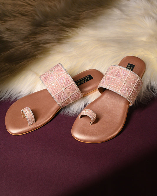 Pastel Threadwork Open Toe Flats