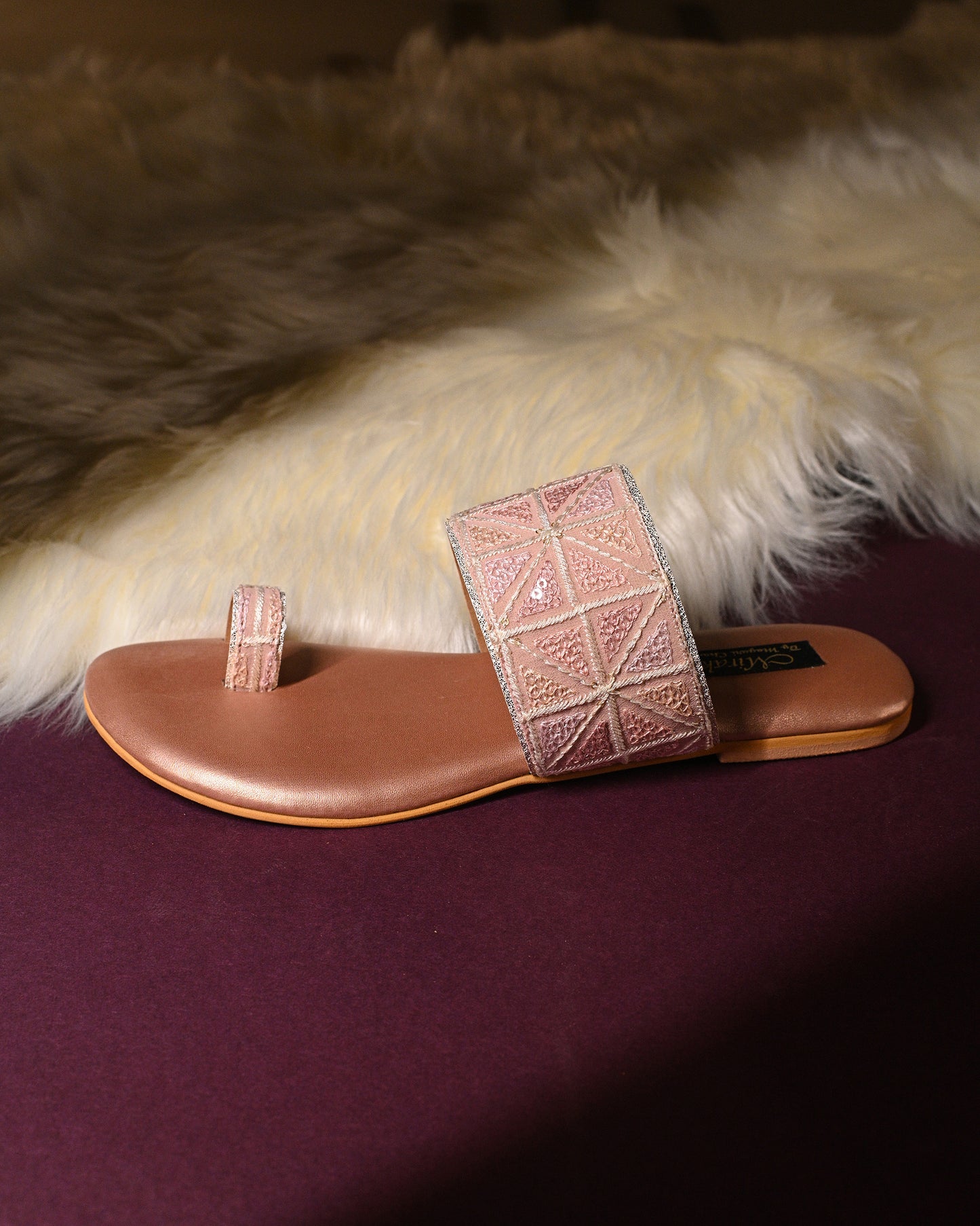 Pastel Threadwork Open Toe Flats