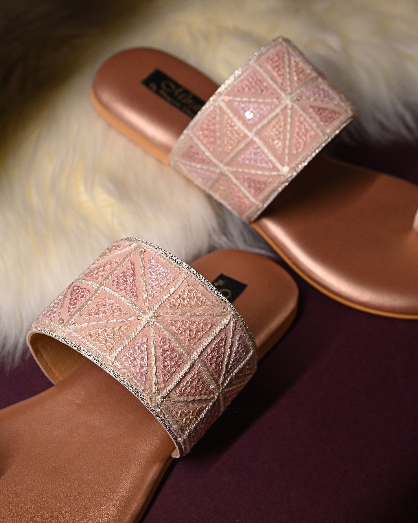 Pastel Threadwork Open Toe Flats