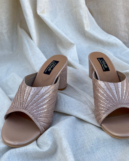Rose Gold Pattern Cut Slip Ons With Rounded Heels