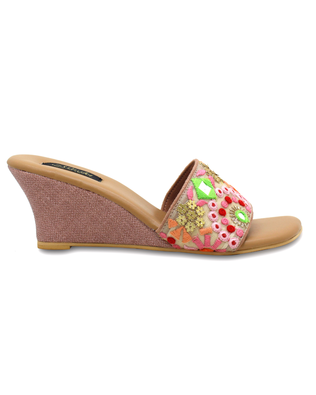 Colourful Threadwork Slip On Wedges
