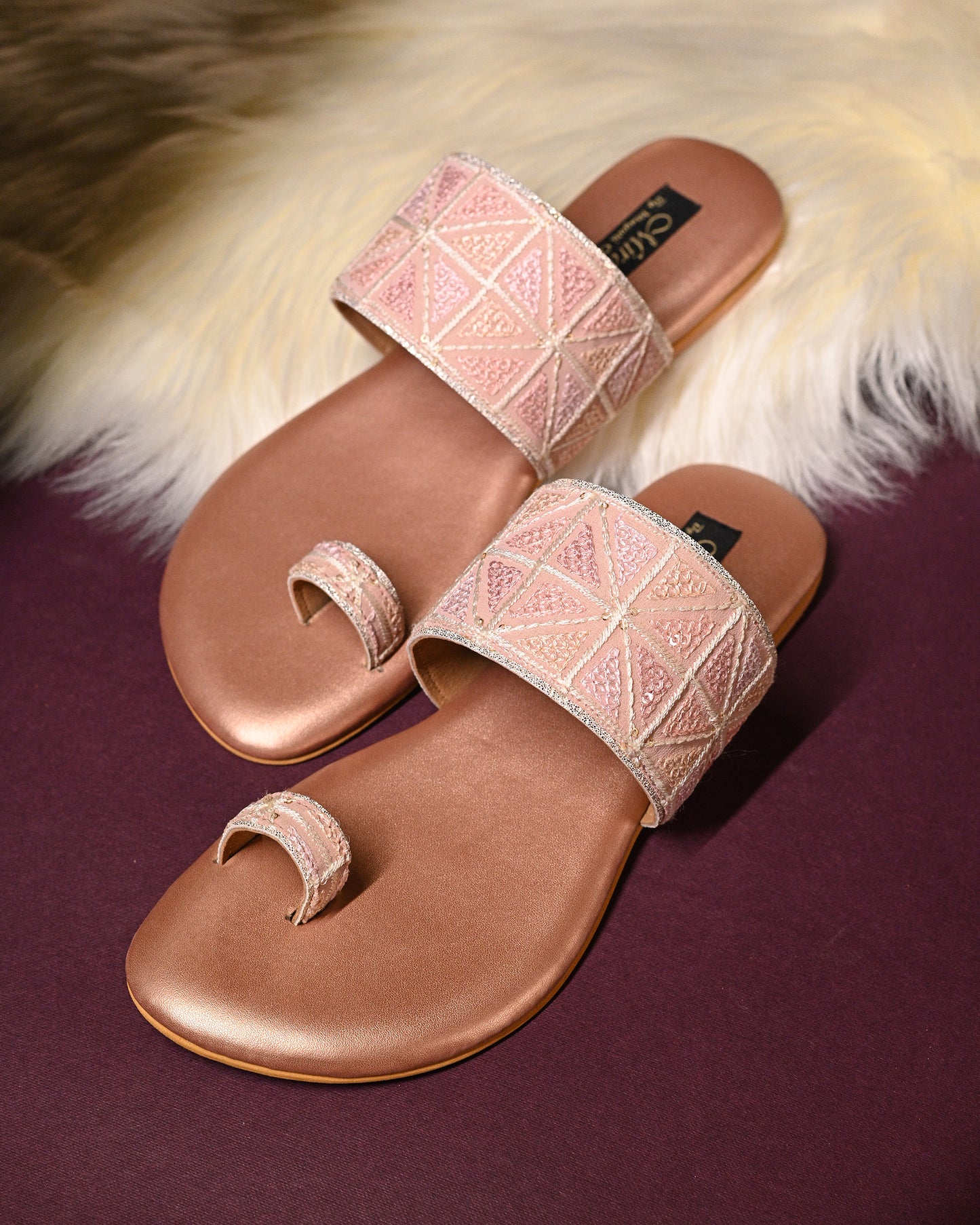 Pastel Threadwork Open Toe Flats