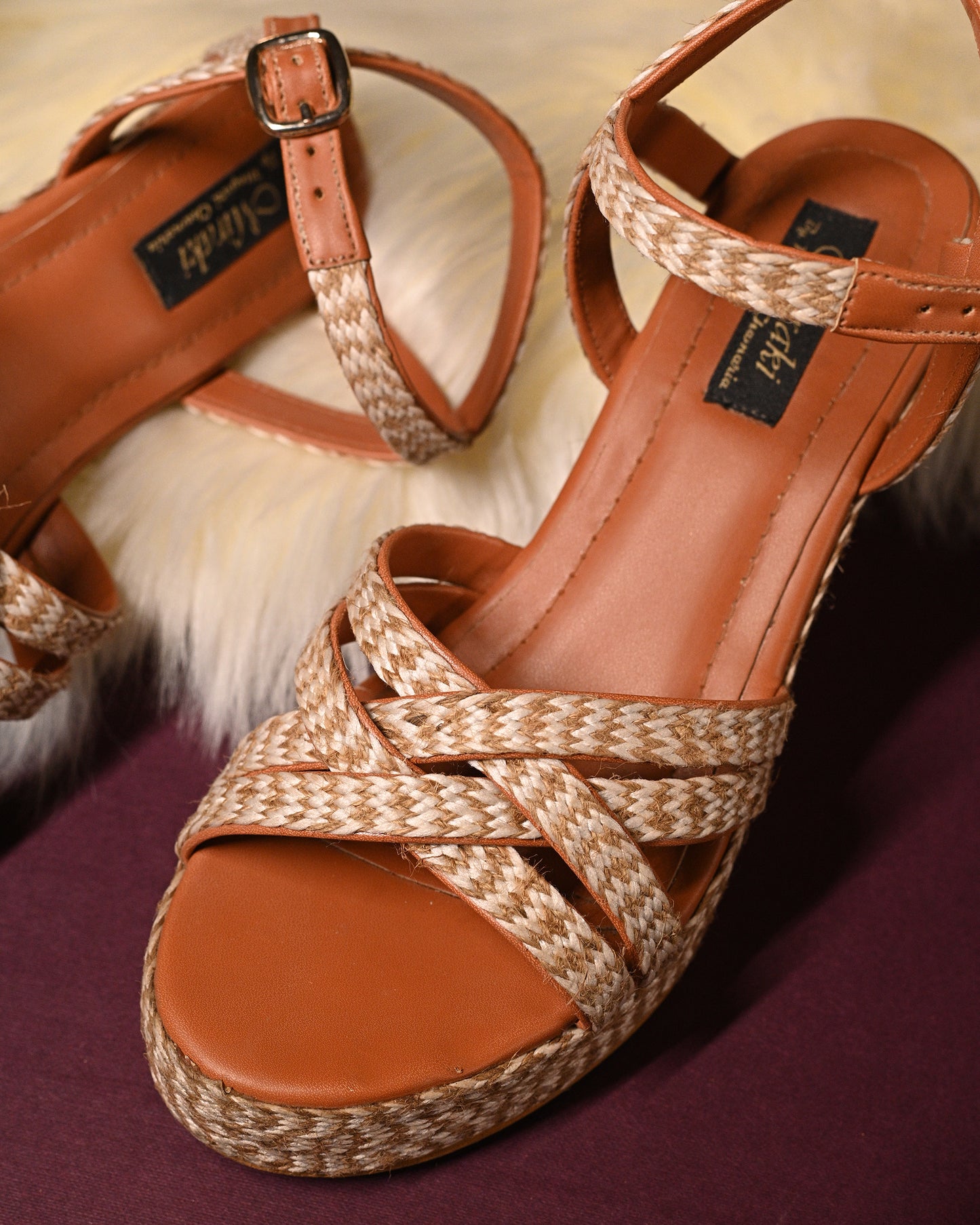 Jute Strappy Wedges With Ankle Support