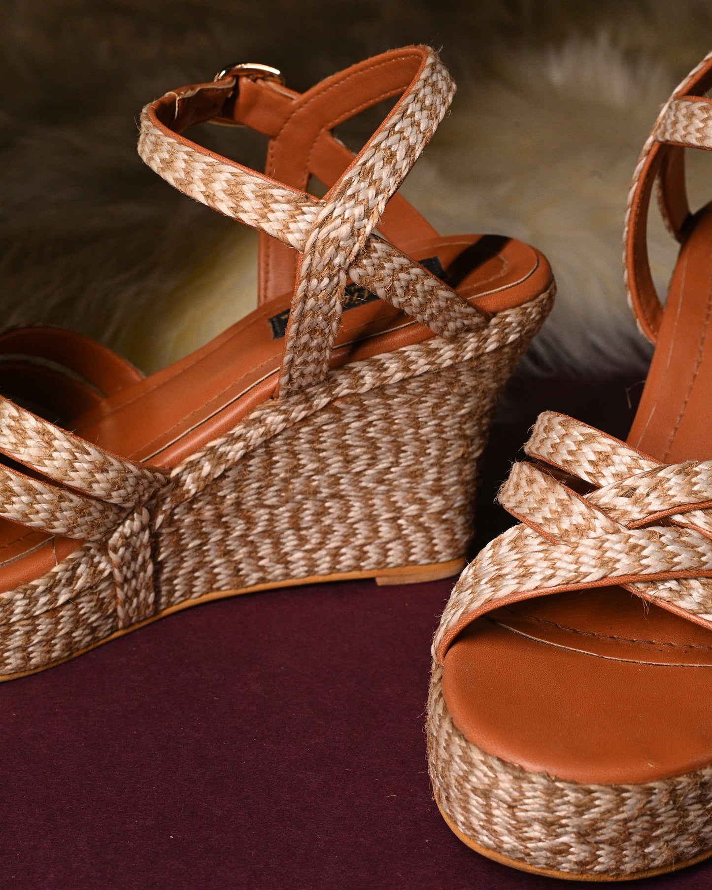 Jute Strappy Wedges With Ankle Support