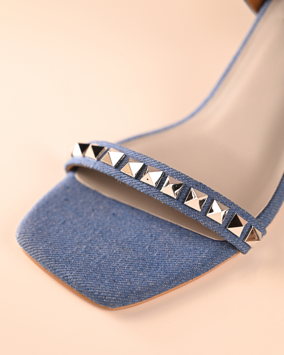 Denim Studded Block Heels