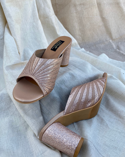 Rose Gold Pattern Cut Slip Ons With Rounded Heels