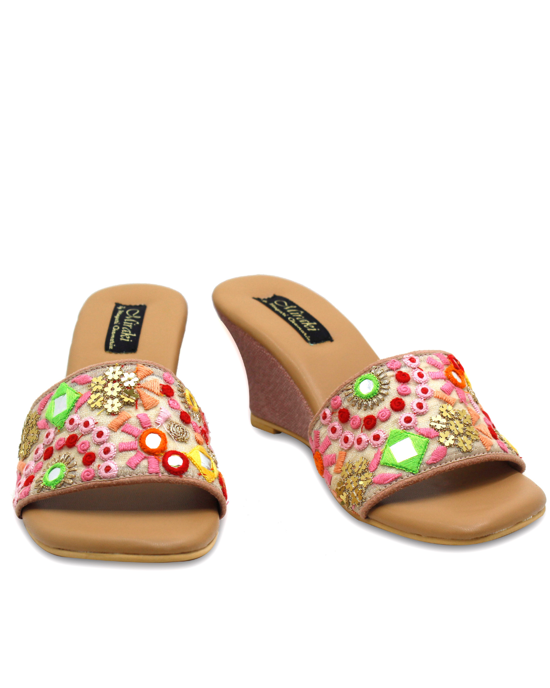 Colourful Threadwork Slip On Wedges