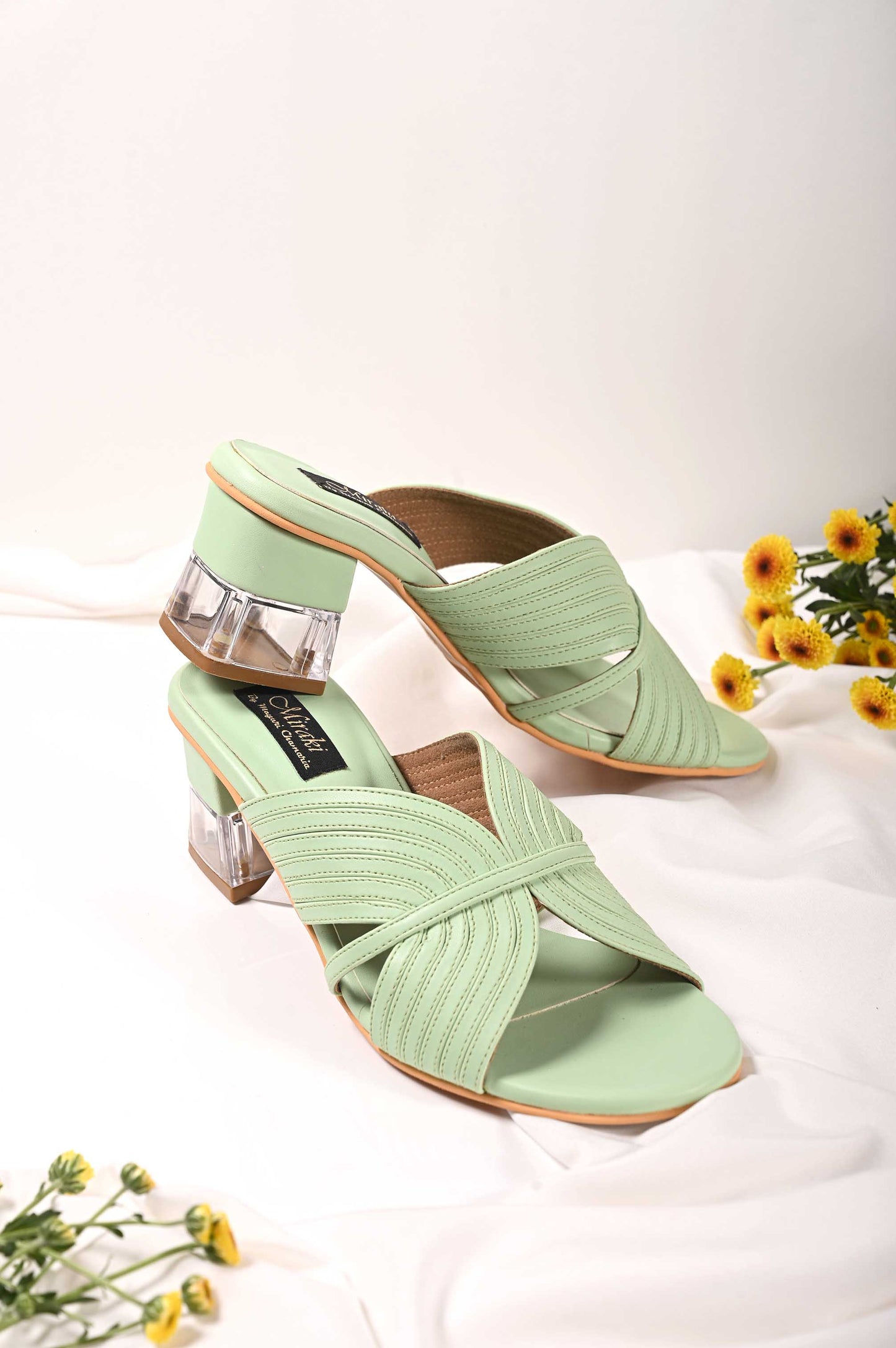 Pastel Green Strappy Slip-On Heel