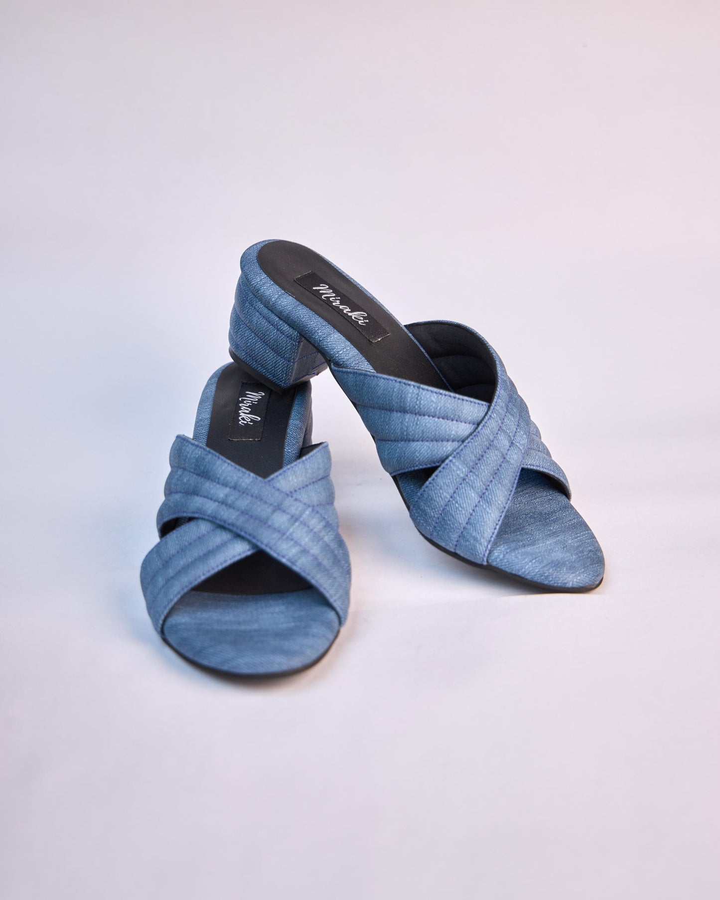 Denim Crisscross Slide Heels