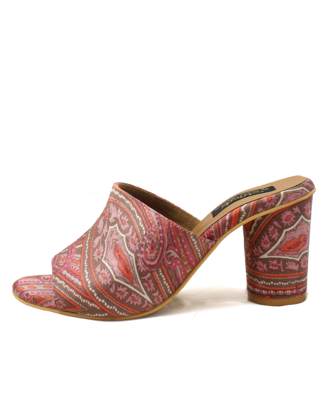 Pink Paisley Printed Slip Ons With Rounded Heels