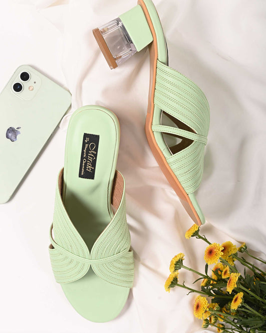 Pastel Green Strappy Slip-On Heel