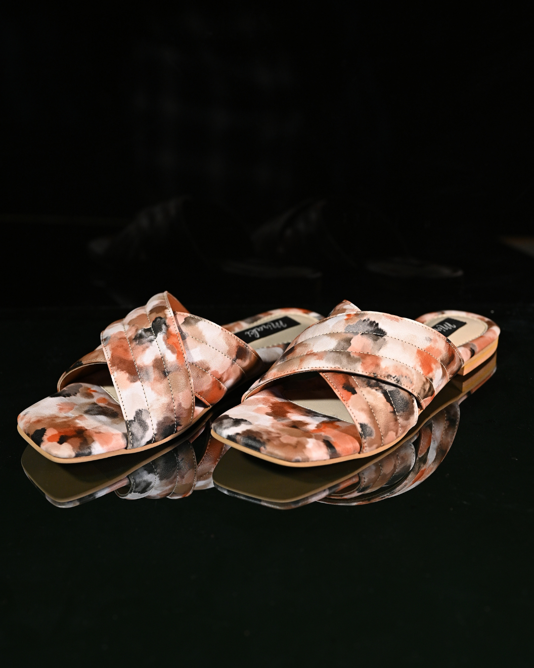 Printed Slip On Quilted Cross Strap Flats