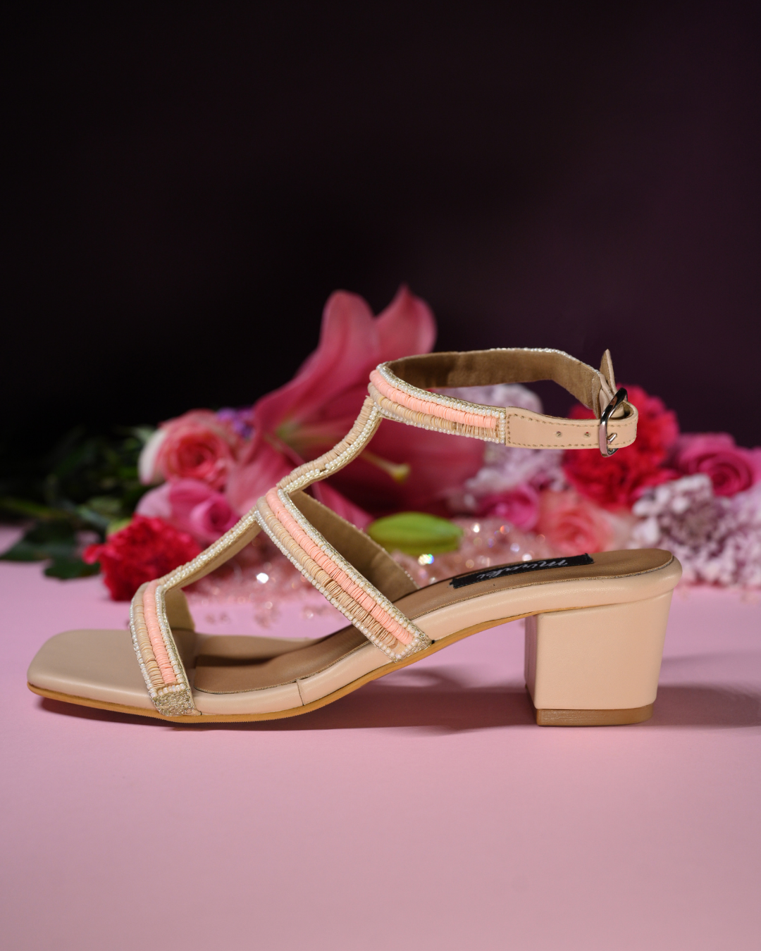 Gladiator Style Beadwork Block Heel