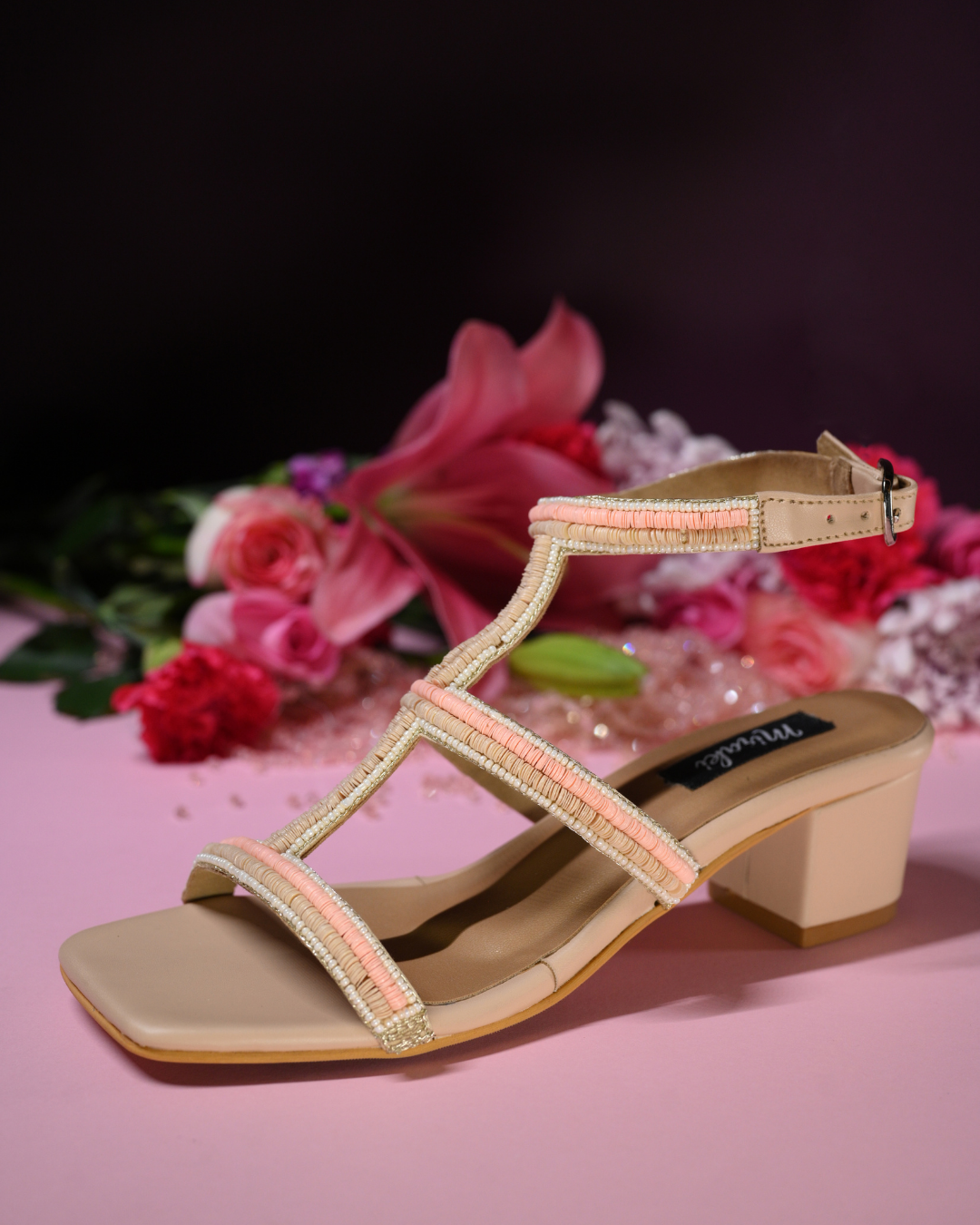 Gladiator Style Beadwork Block Heel
