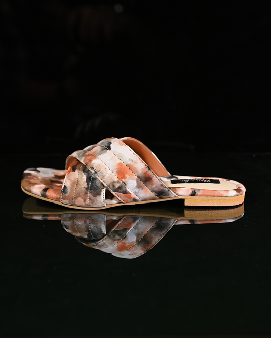 Printed Slip On Quilted Cross Strap Flats