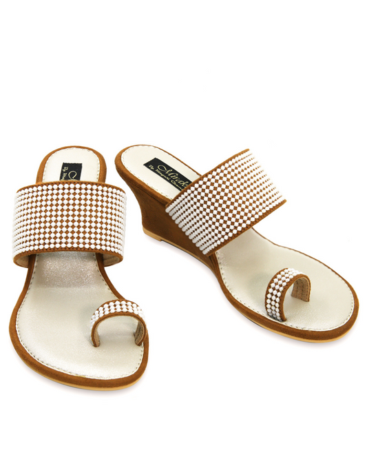 Brown Suede Wedges With Pearls