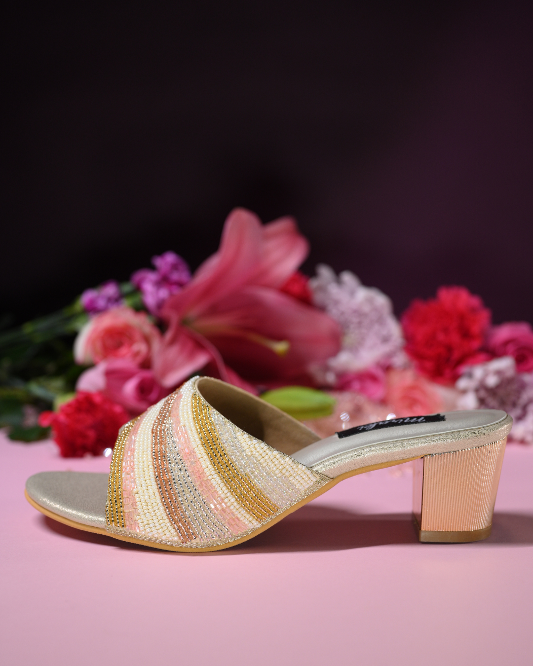 Bead Work Block Heel