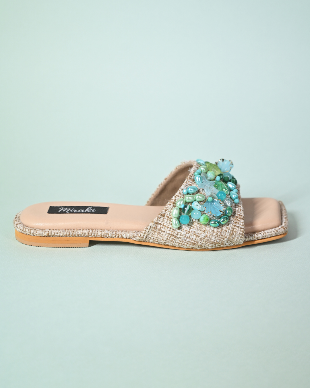 Sea Shells And Beads Embellished Beach Slip On Flats