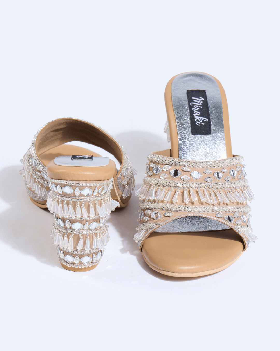 Silver Crystal Fringe Handwork Block Heels