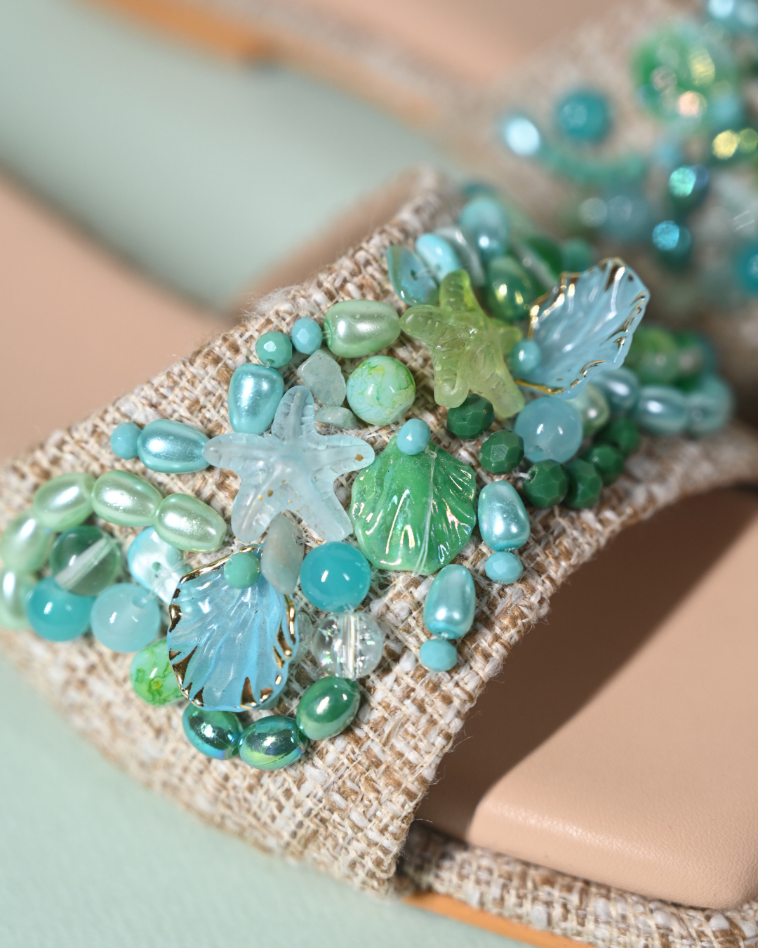 Sea Shells And Beads Embellished Beach Slip On Flats