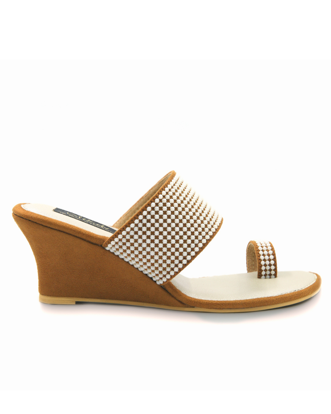 Brown Suede Wedges With Pearls