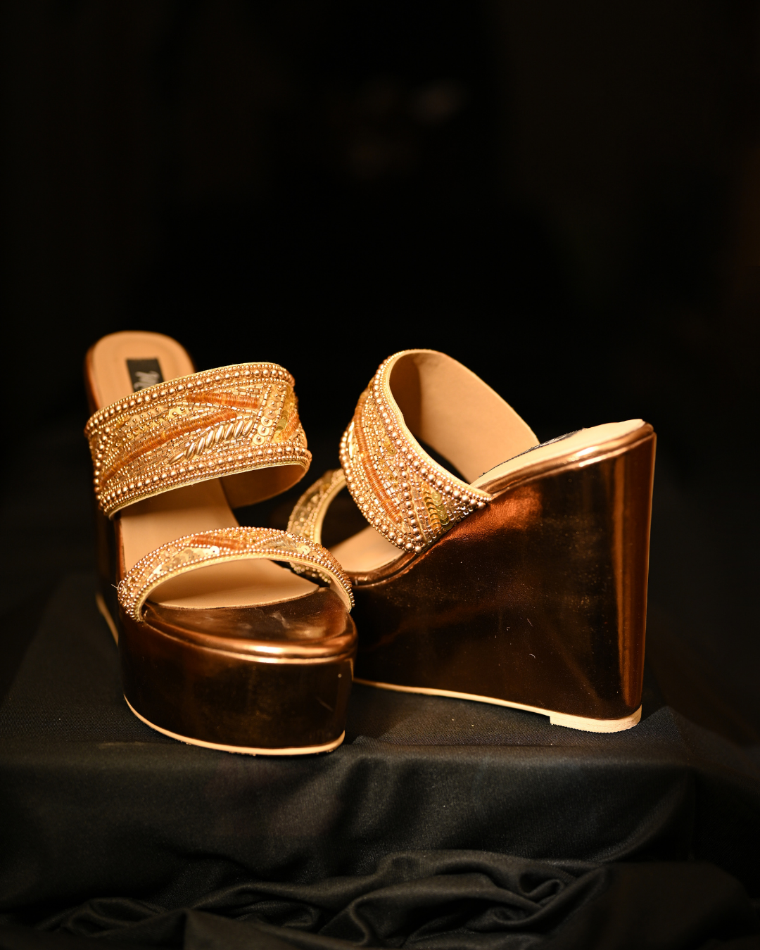 Bronze Dual Strap Handwork Wedges