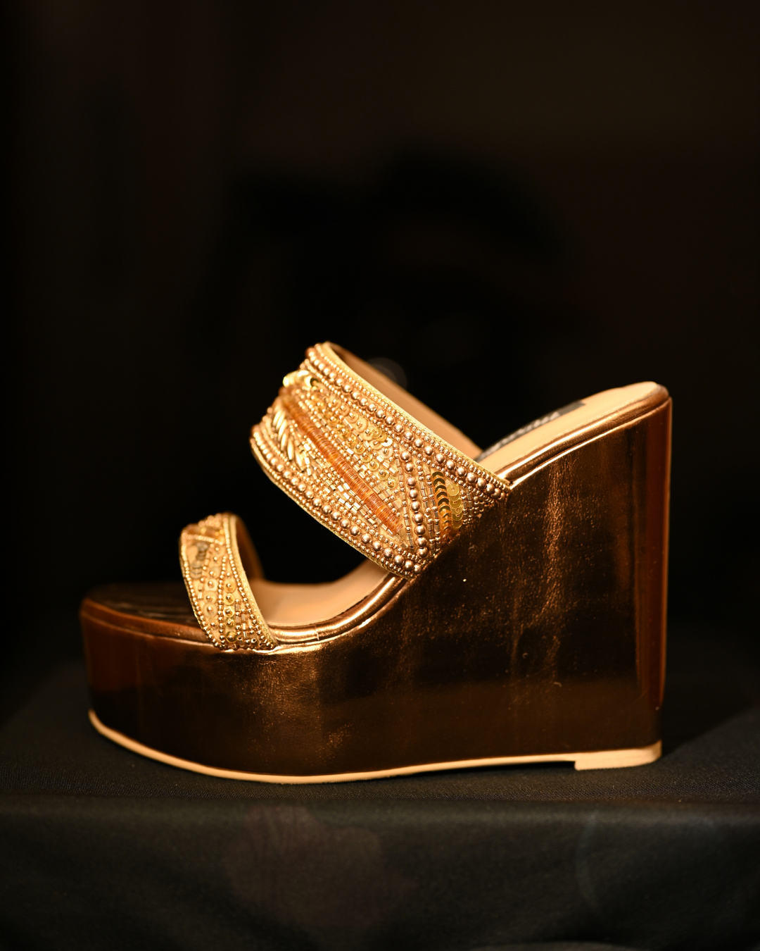 Bronze Dual Strap Handwork Wedges