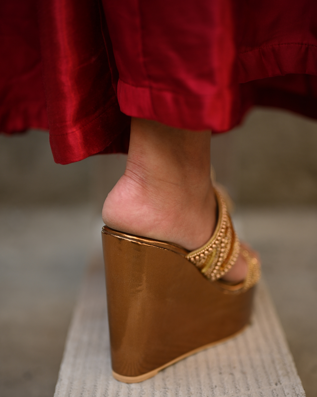 Bronze Dual Strap Handwork Wedges