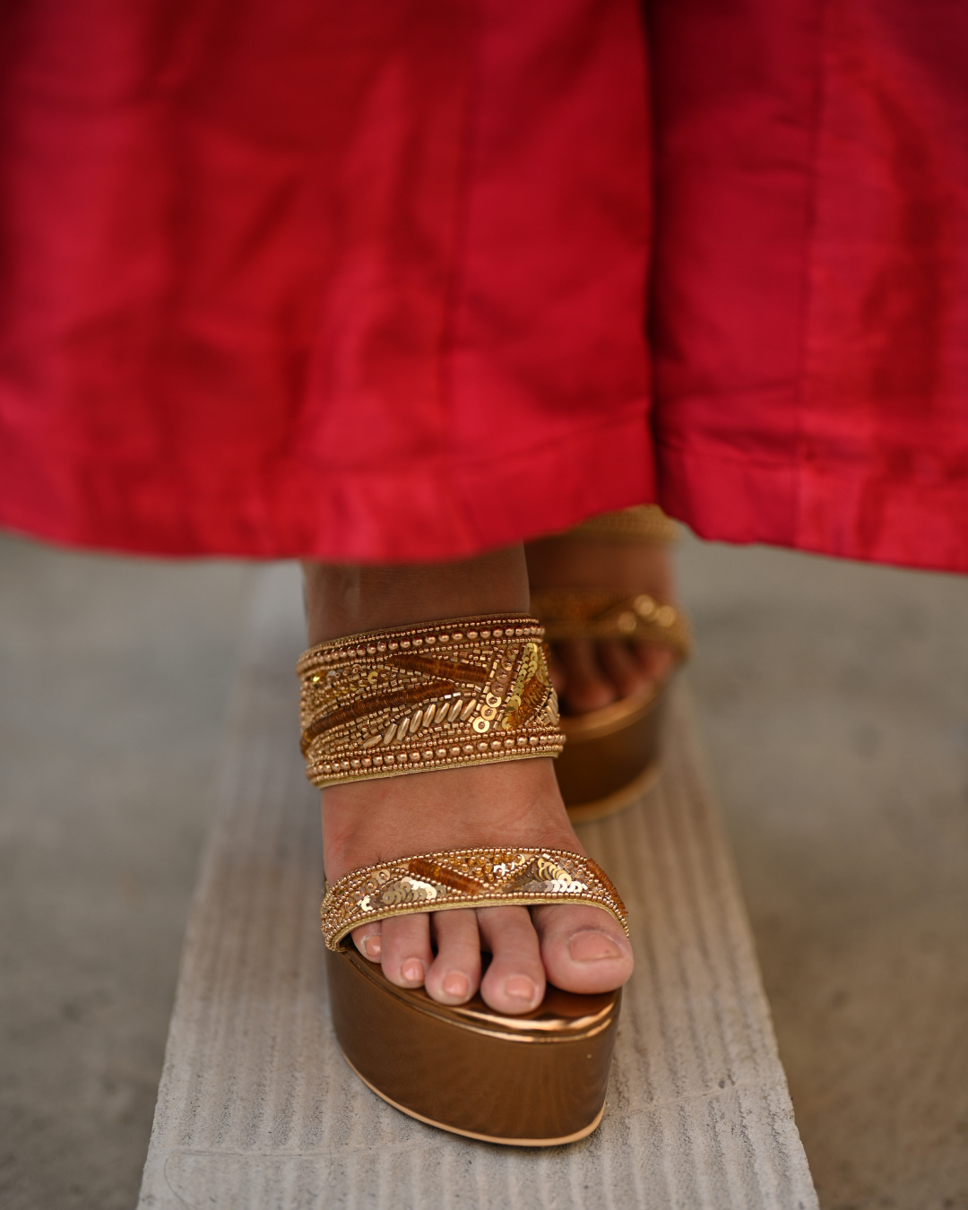 Bronze Dual Strap Handwork Wedges