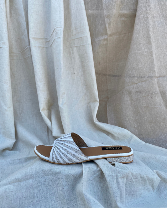 Pattern Cut White Slip On Flats