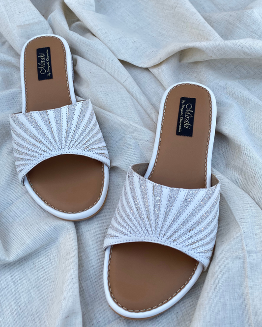 Pattern Cut White Slip On Flats