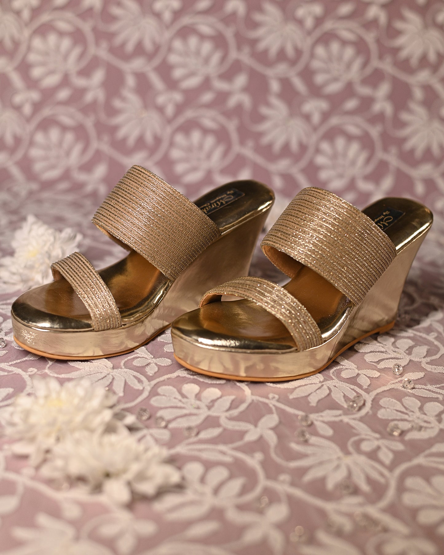 Gold Handwork Dual Strap Wedges