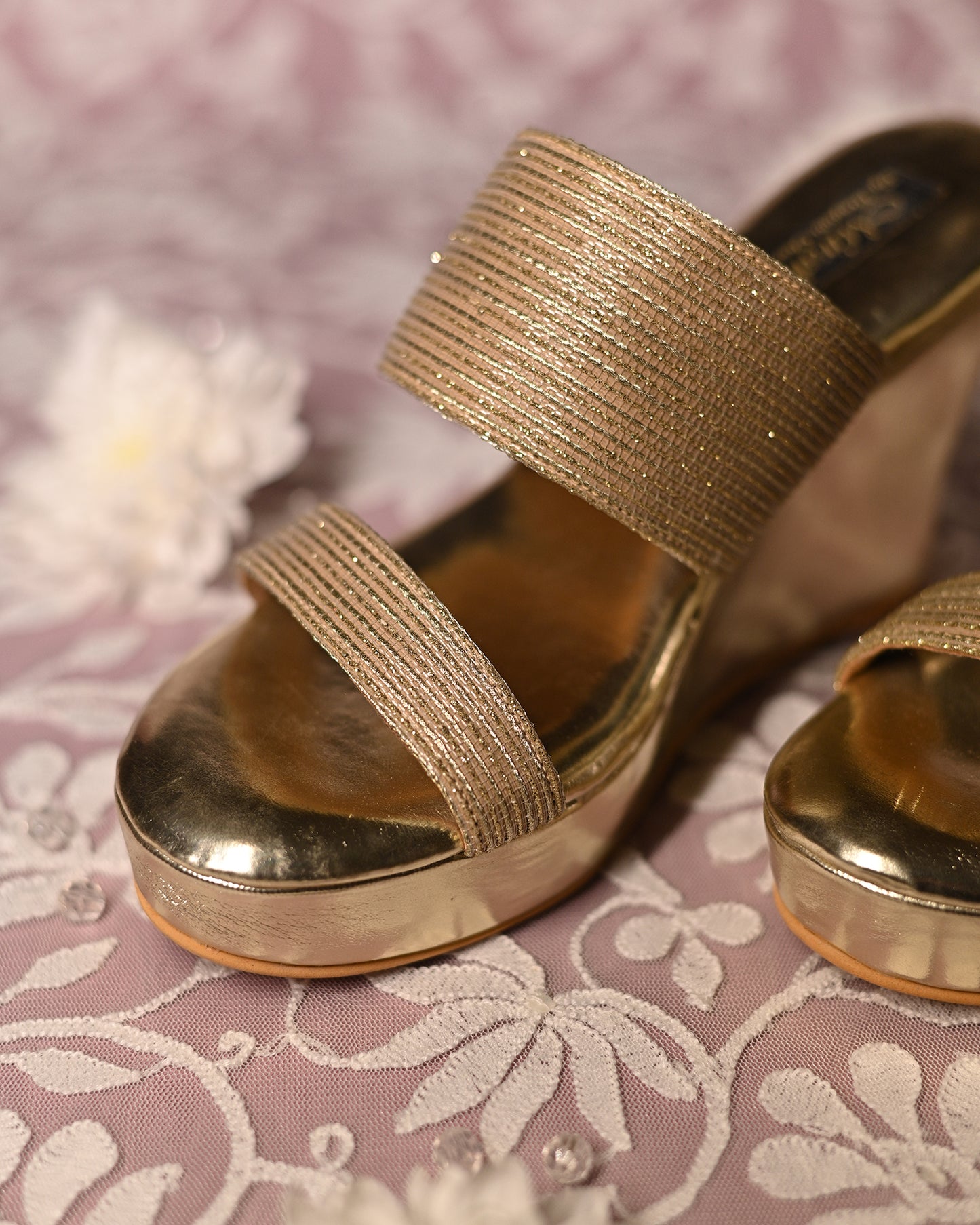 Gold Handwork Dual Strap Wedges