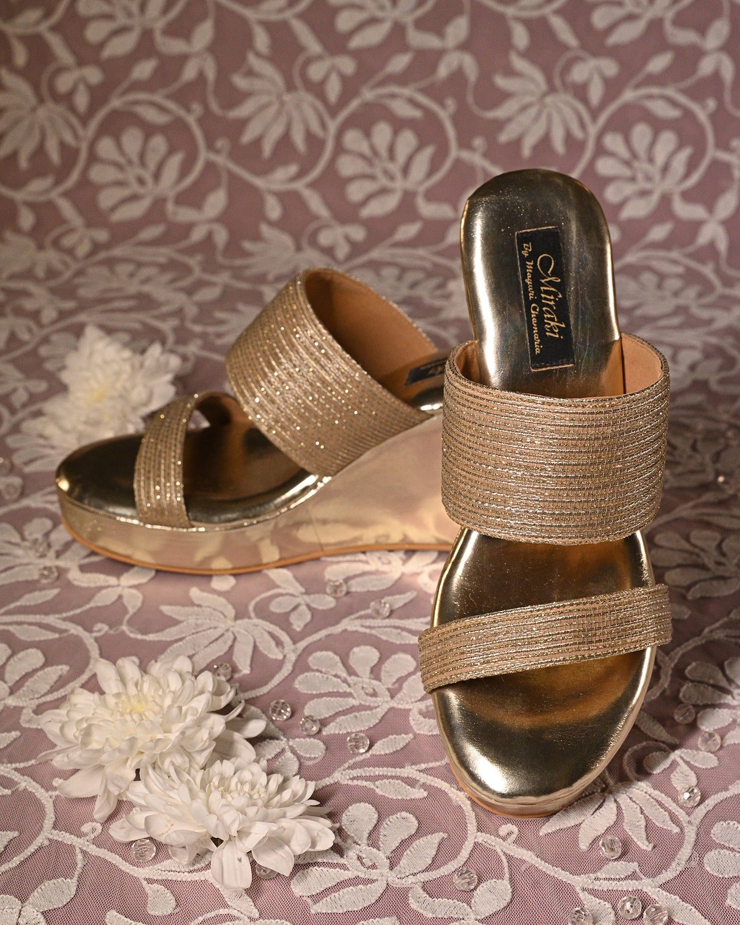 Gold Handwork Dual Strap Wedges