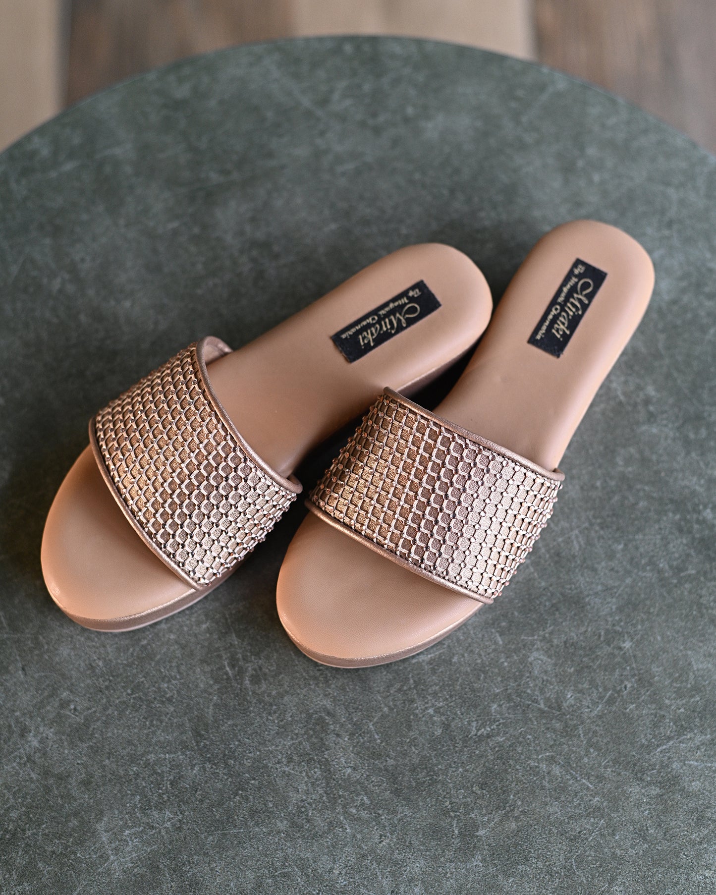 Antique Slip On Platform Flats with Crystal Detailing