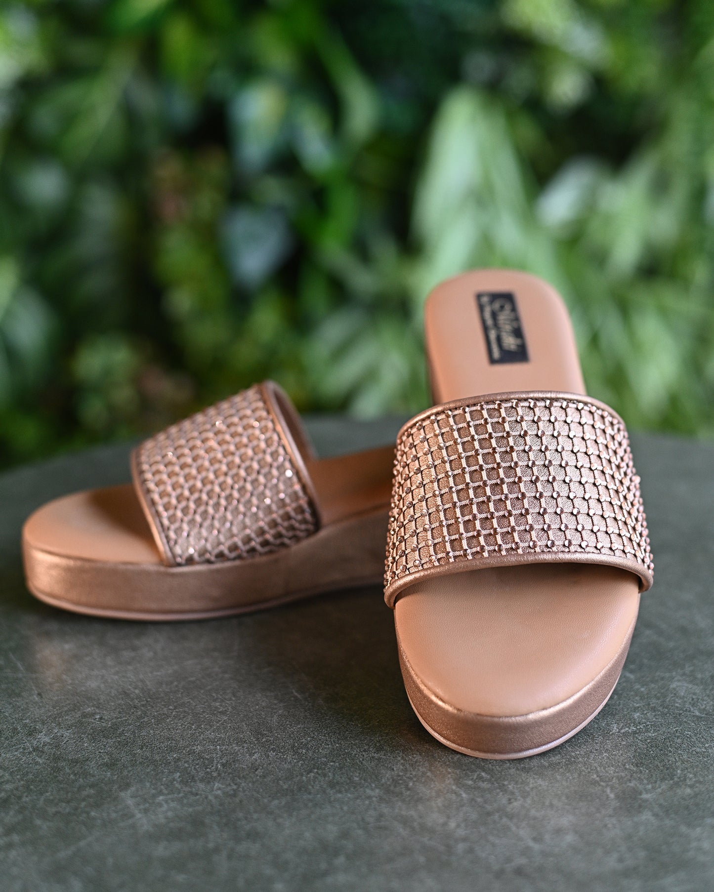 Antique Slip On Platform Flats with Crystal Detailing