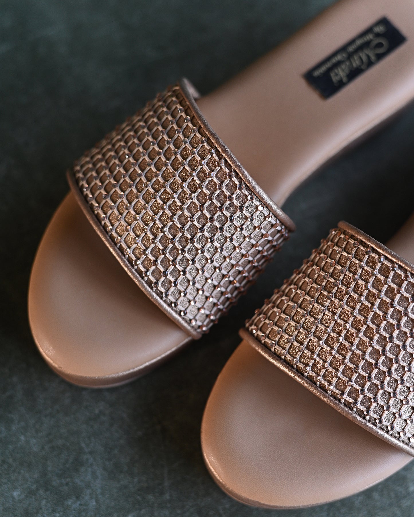 Antique Slip On Platform Flats with Crystal Detailing