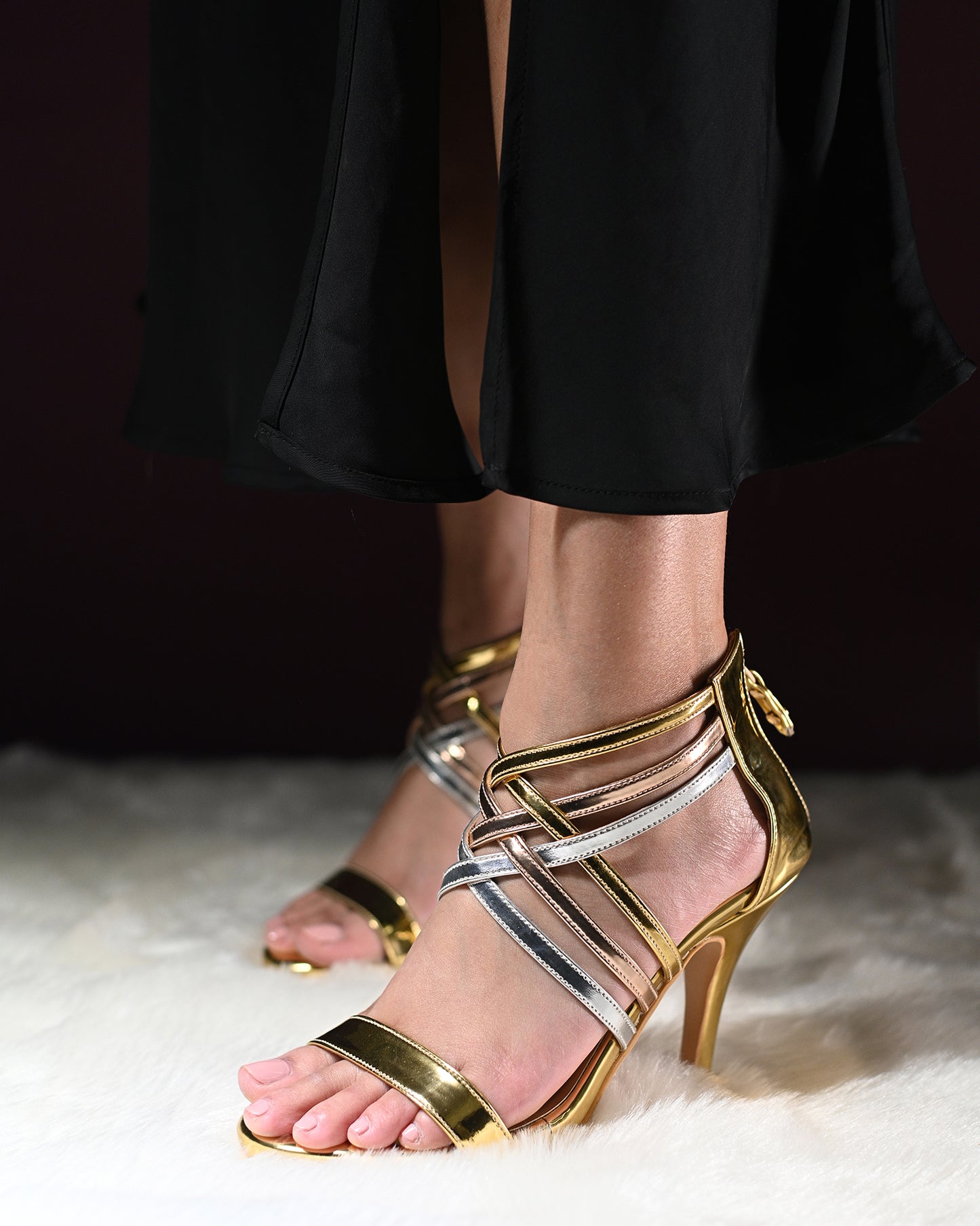 Criss Cross Metallic Heels