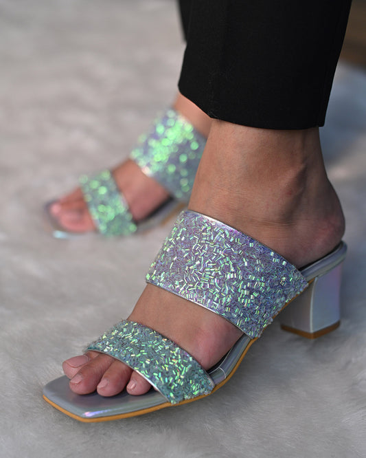 Iridescent Slip On Block Heels