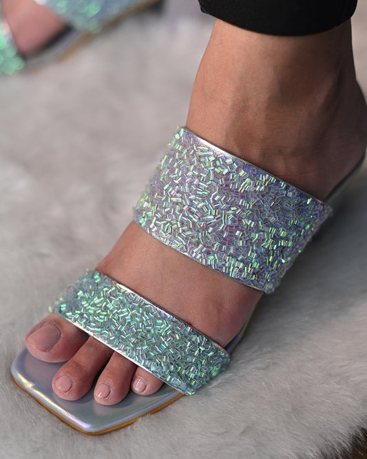 Iridescent Slip On Block Heels