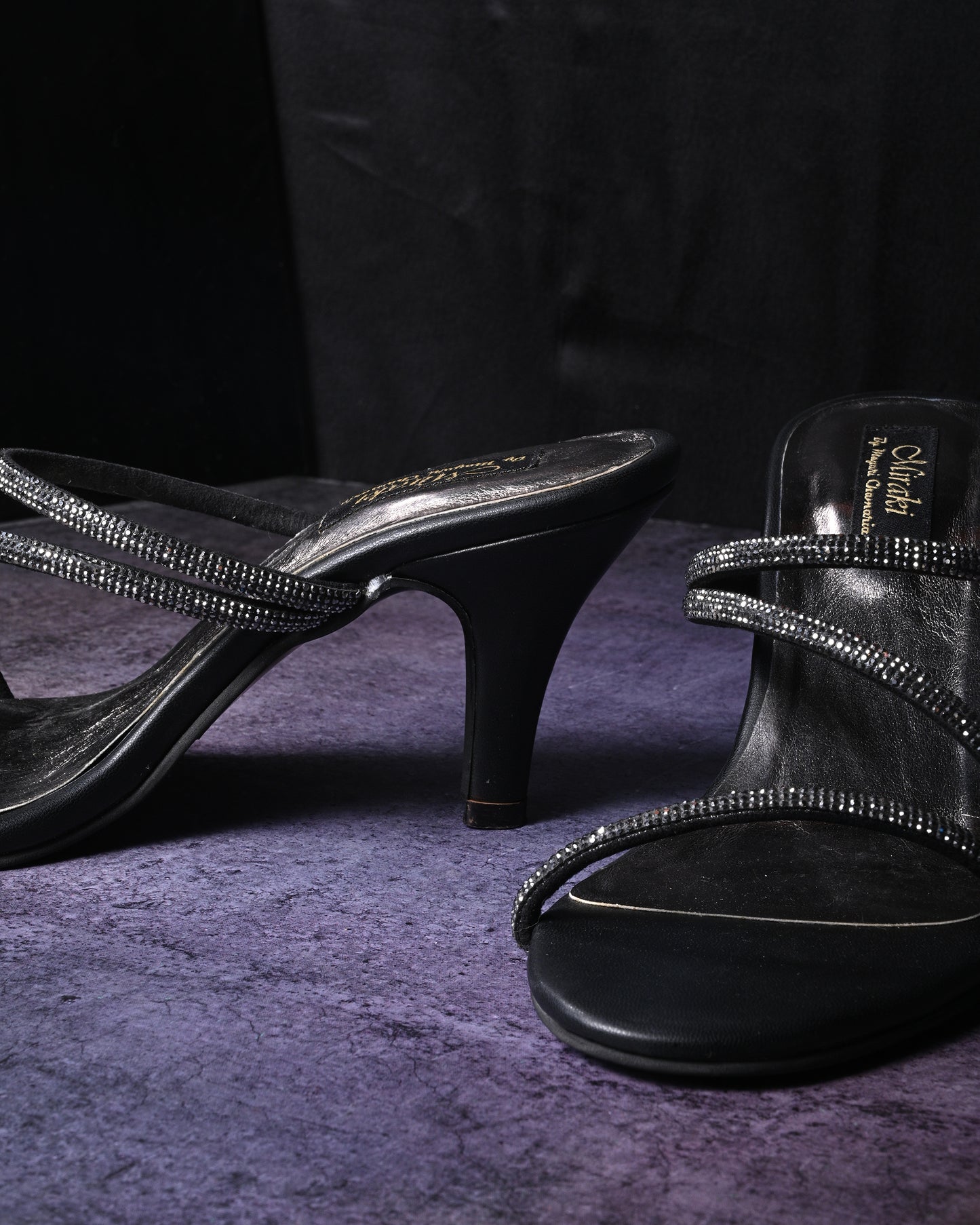 Black Rhinestone Strappy Heels